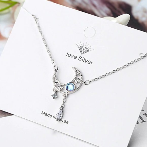 NEW Silver Colorful Moonstone Clavicle Chain Necklace - Picture 1 of 9